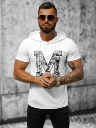 T-shirt męski z kapturem biały OZONEE JS/8T965