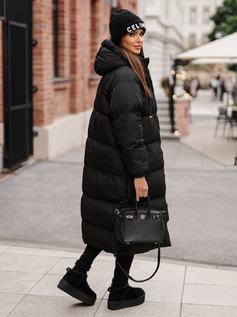 Kurtka zimowa damska długa pikowana czarna OZONEE JS/5M3163/392Z