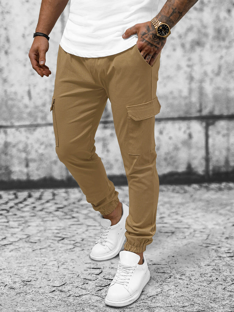 Spodnie męskie chino joggery camelowe OZONEE O/P4051