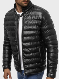 Kurtka zimowa skórzana męska czarna OZONEE O/9025