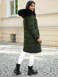 Kurtka zimowa damska długa pikowana khaki OZONEE O/W377Z