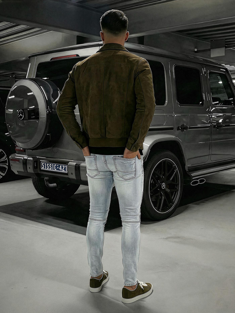 Spodnie jeansowe męskie slim fit jasno-niebieskie OZONEE O/EM8889Z