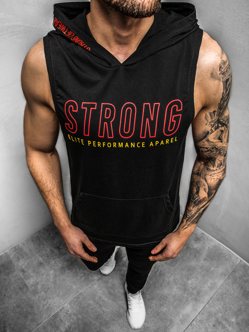 T-Shirt z kapturem męski czarny OZONEE MAD/2992Z