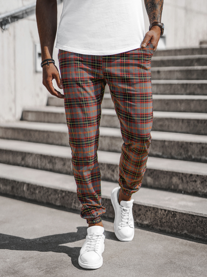 Spodnie męskie chino joggery w kratę kolorowe OZONEE DJ/2284/22Z