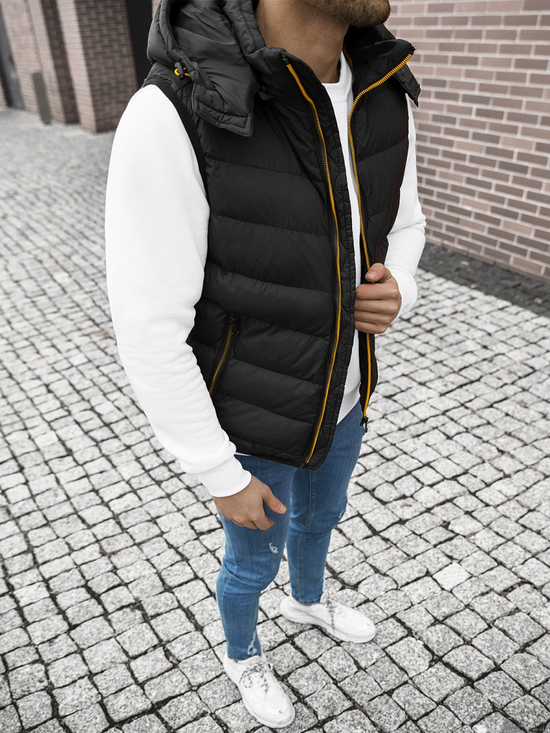 Kamizelka męska pikowana z kapturem czarna OZONEE N/6875/1Z