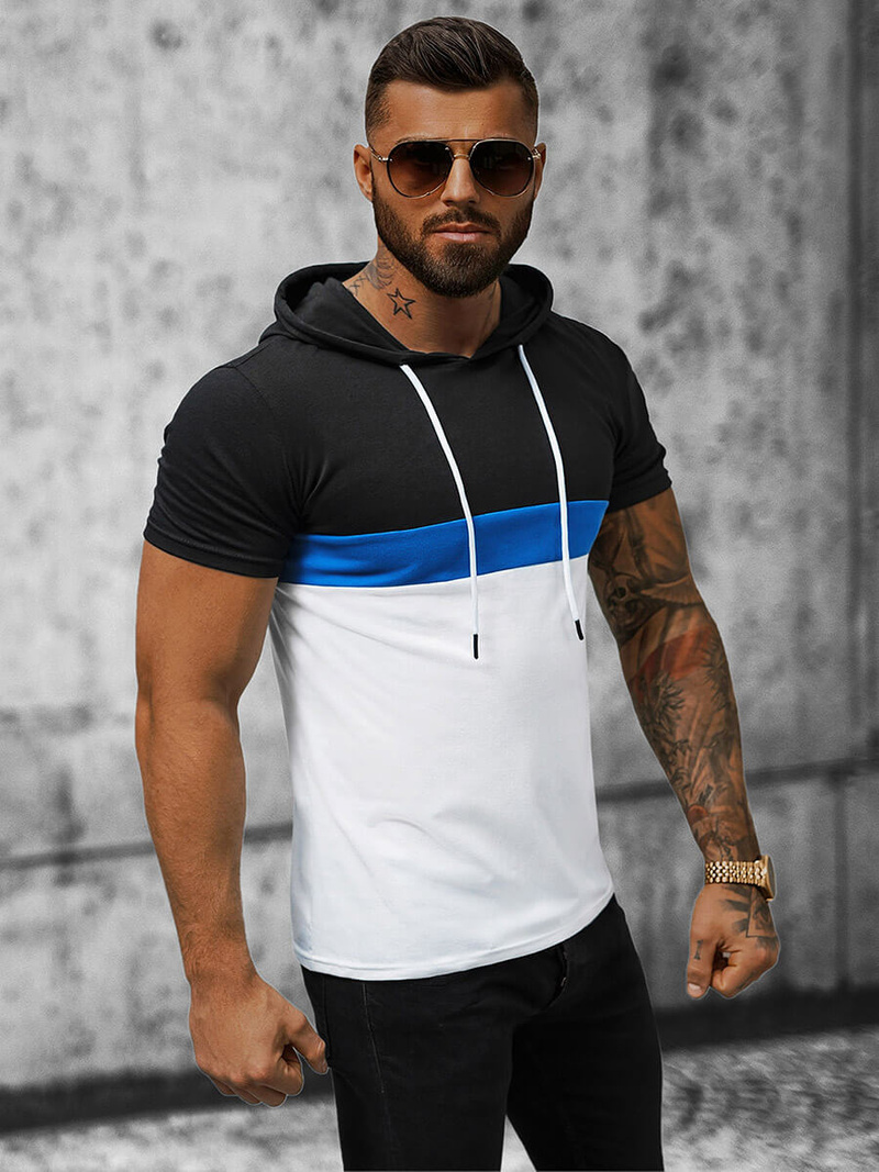 T-Shirt męski z kapturem czarny OZONEE JS/8T982