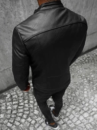 Чоловіча шкіряна куртка Чорна OZONEE JS/11Z8003