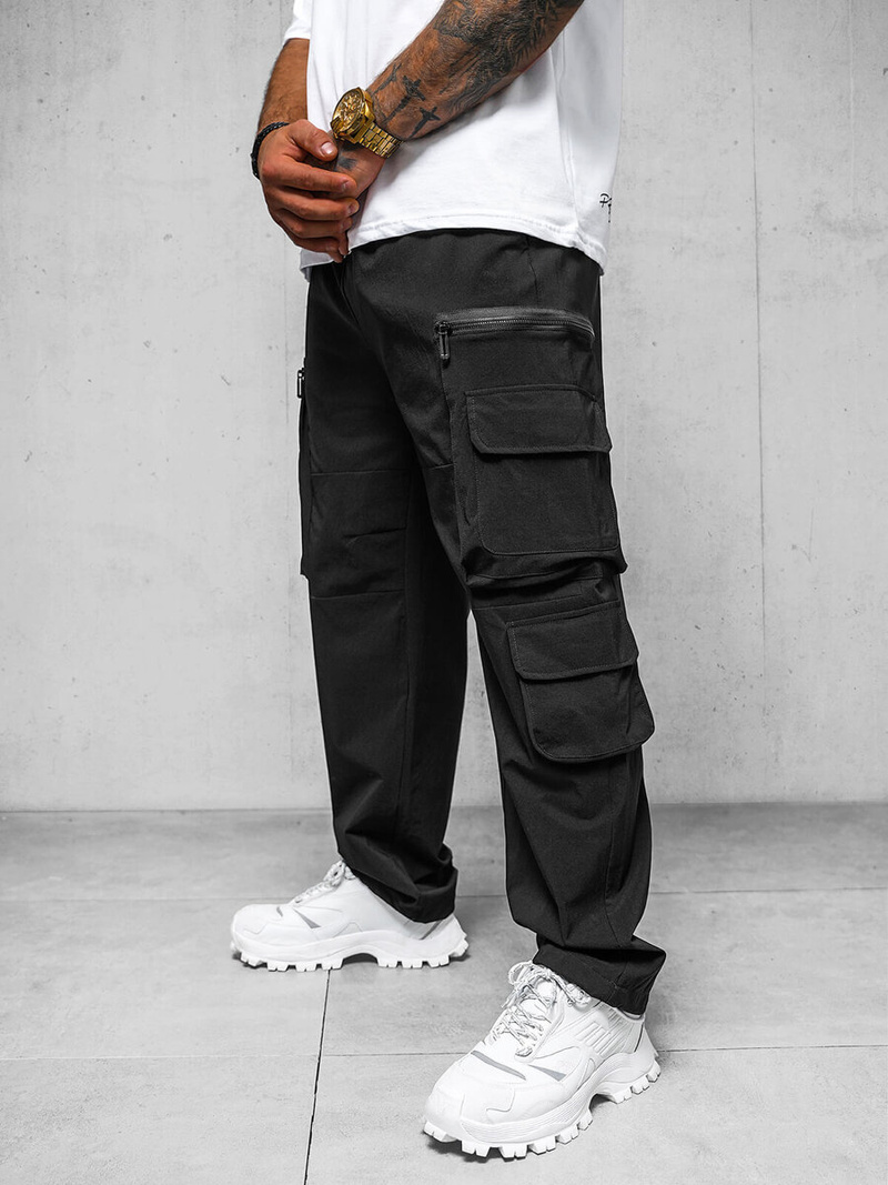 Spodnie męskie cargo wide leg czarne OZONEE O/PS5526