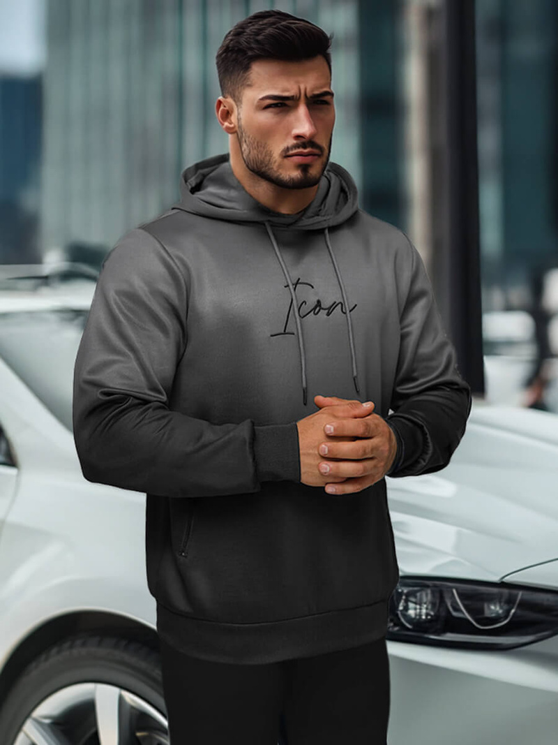 Bluza z kapturem męska grafitowo-czarna OZONEE JS/27B6501/5Z