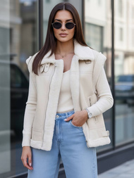 Kamizelka skórzana damska z kożuchem beżowa OZONEE JS/61M8503/280Z