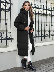 Kurtka zimowa damska długa pikowana czarna OZONEE JS/5M3163/392Z