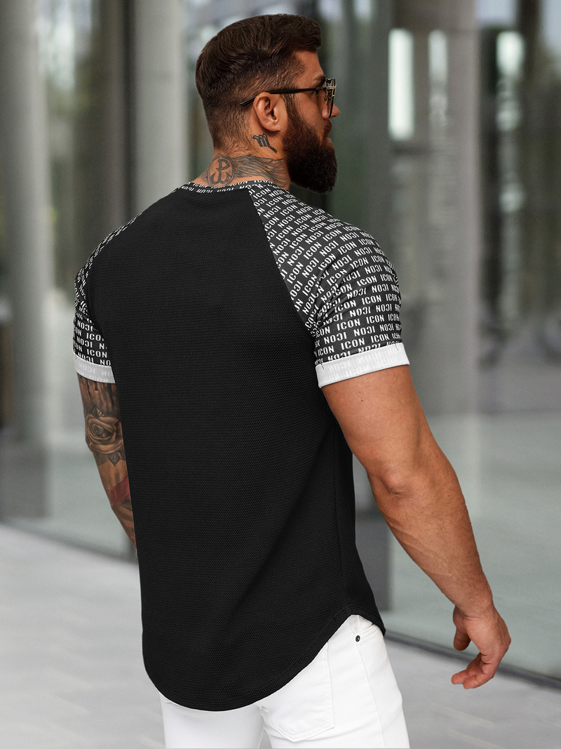 T-shirt męski slim-fit czarny OZONEE O/B1212