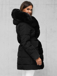 Kurtka zimowa damska długa z futerkiem czarna OZONEE JS/11Z8096Z