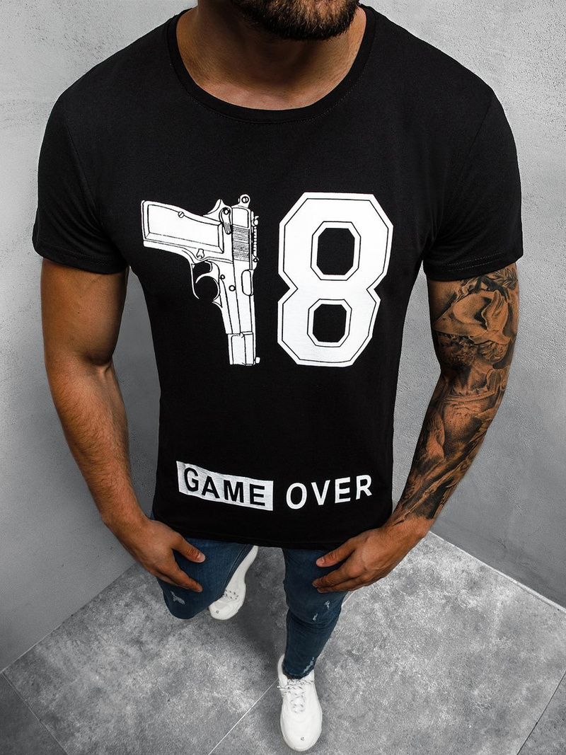 T-Shirt męski z nadrukiem czarny OZONEE O/1174Z