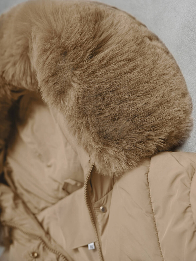 Kurtka zimowa damska z futerkiem beżowa OZONEE JS/16M9181/62Z