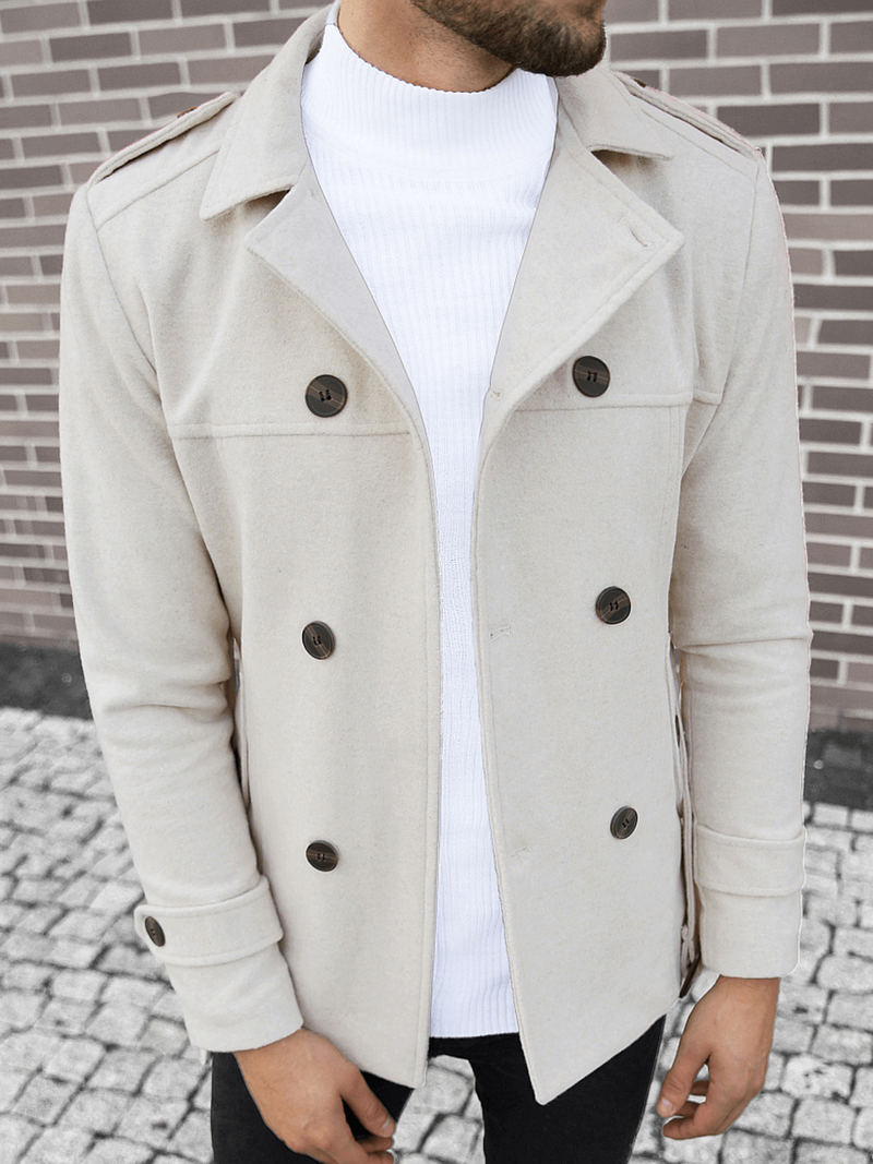 Płaszcz męski z pagonami jasny-ecru OZONEE O/5627