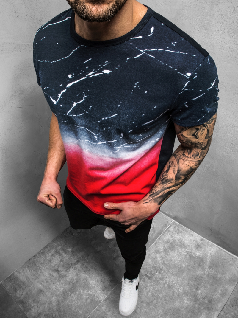 Футболка чоловіча темно-синій червоний OZONEE JS/SS11119Z