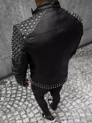 Kurtka skórzana męska z ćwiekami czarna OZONEE JS/11Z8007