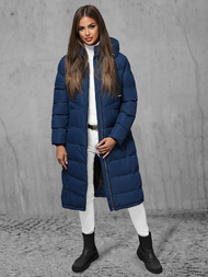Kurtka zimowa damska długa pikowana granatowa OZONEE JS/M736/215