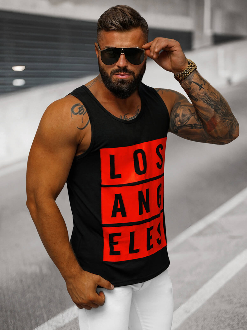 Koszulka bez rękawów męska czarna OZONEE O/T105/3