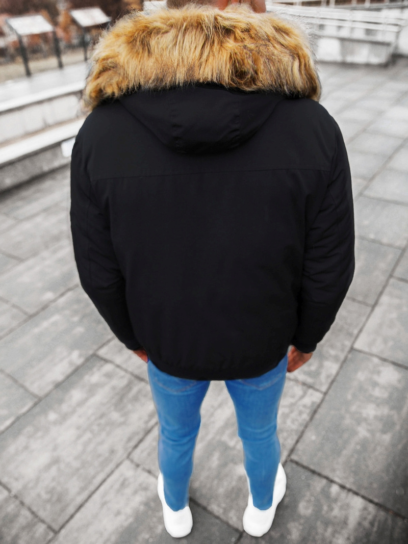 Kurtka zimowa męska z futerkiem czarna OZONEE JS/M2019/392