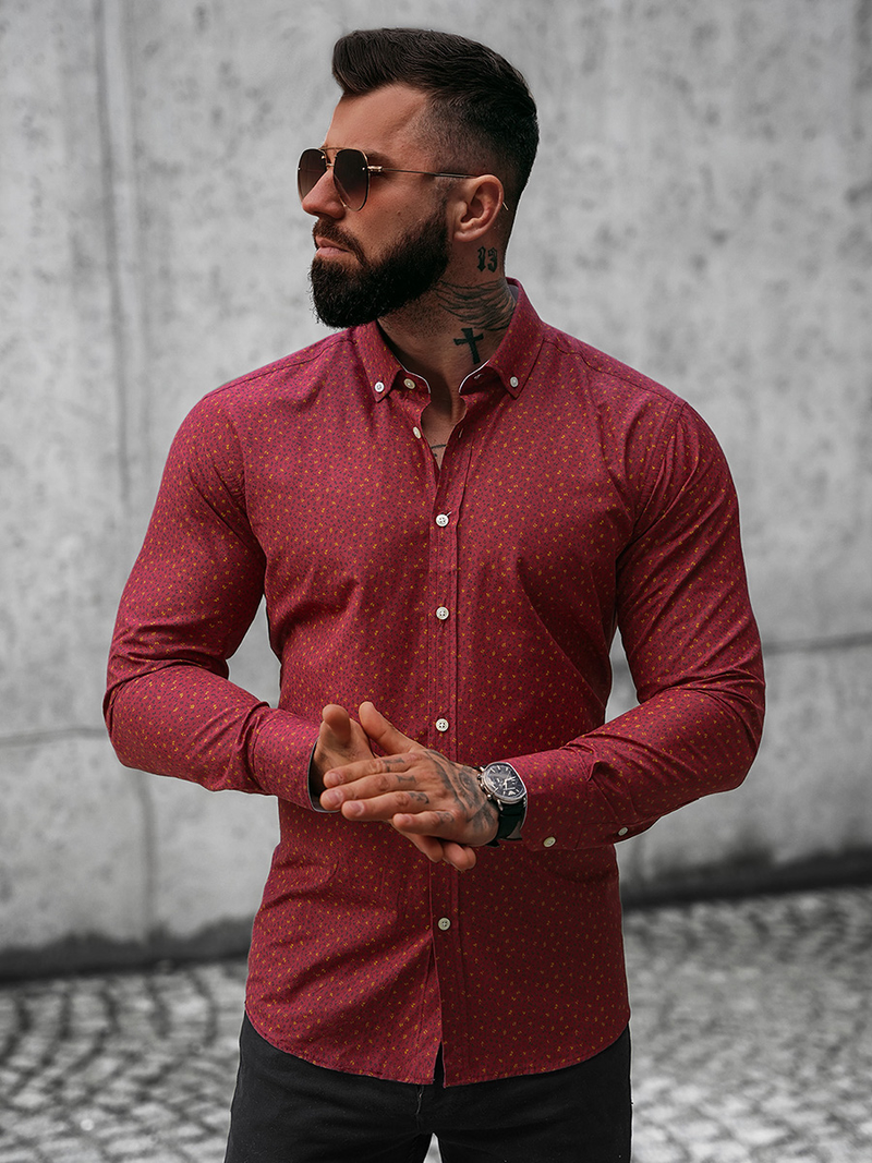 Чоловіча сорочка Бордовий OZONEE O/CLS349