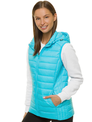 Kamizelka damska pikowana z kapturem jasnoniebieska OZONEE JS/M23039/240