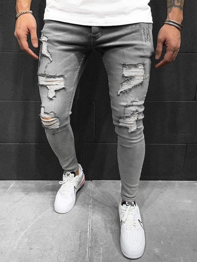 Spodnie jeansowe męskie z dziurami szare OZONEE O/ES8022