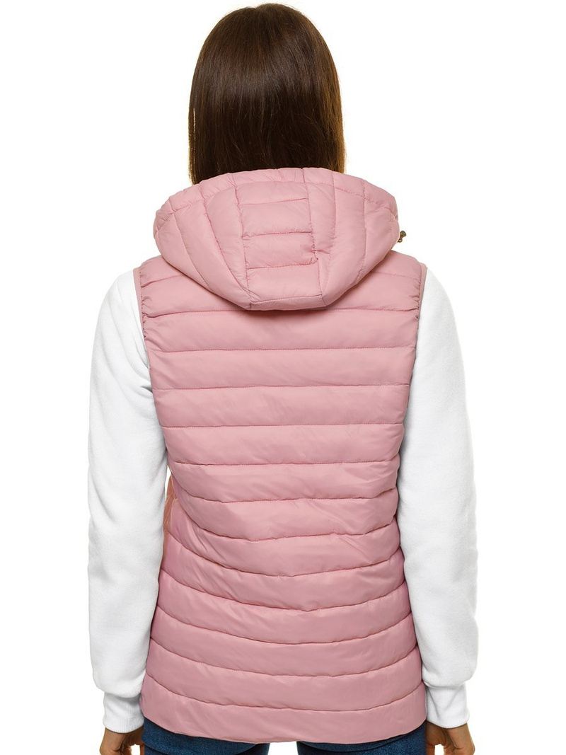 Kamizelka damska pikowana z kapturem pudrowa OZONEE JS/M23039/354