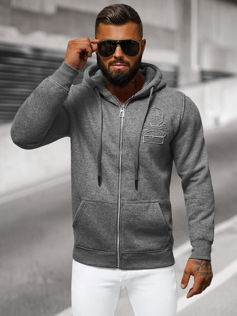 Bluza męska z kapturem rozpinana grafitowa OZONEE NB/MF2003