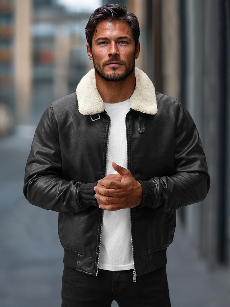 Куртка шкіряна чоловіча Чорна OZONEE JB/JP1178Z