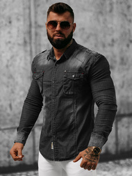 Чоловіча джинсова сорочка Чорна OZONEE NB/MC701NZ