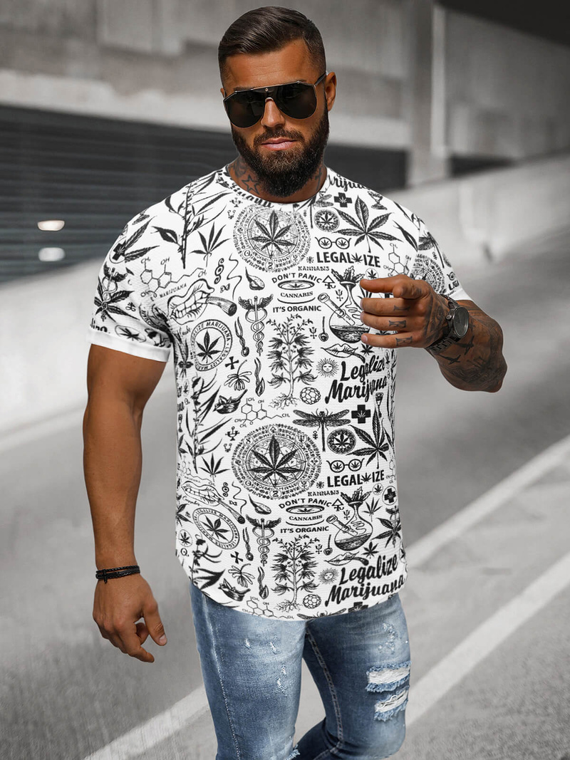 T-shirt męski z nadrukiem biały OZONEE O/P1347