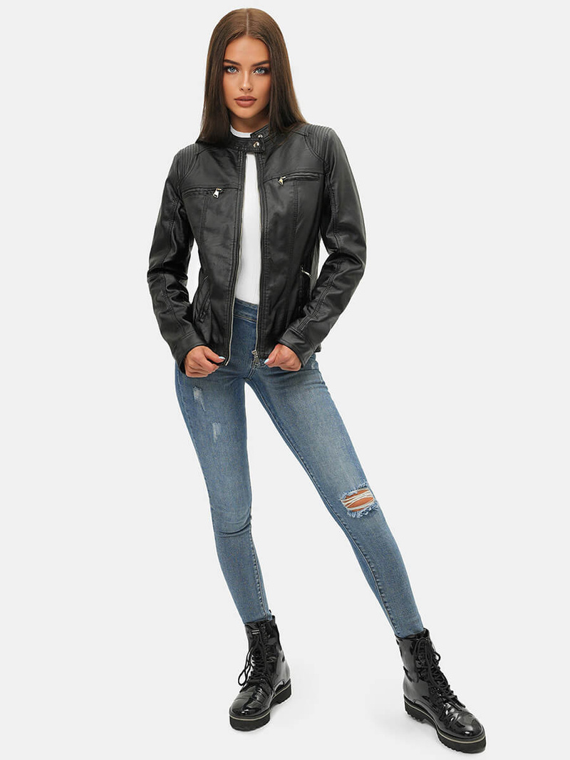 Kurtka skórzana damska czarna OZONEE JS/11Z8010