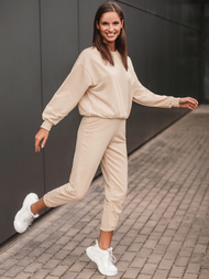 Komplet dresowy dwuczęściowy damski beżowy OZONEE O/MB2040/21