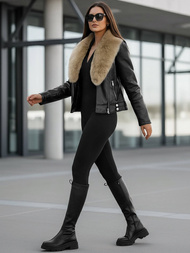 Жіноча шкіряна Kуртка Чорно-Бежева OZONEE JS/61M8508/392BZ