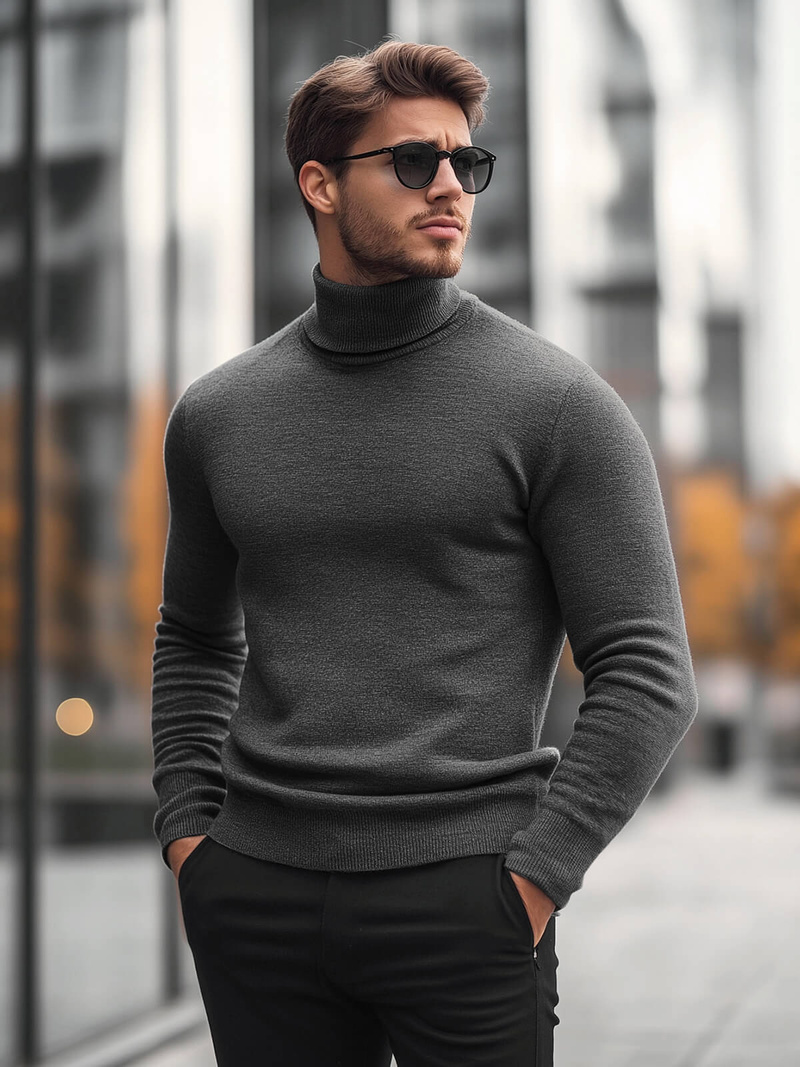 Sweter męski golf grafitowy OZONEE O/GM303Z