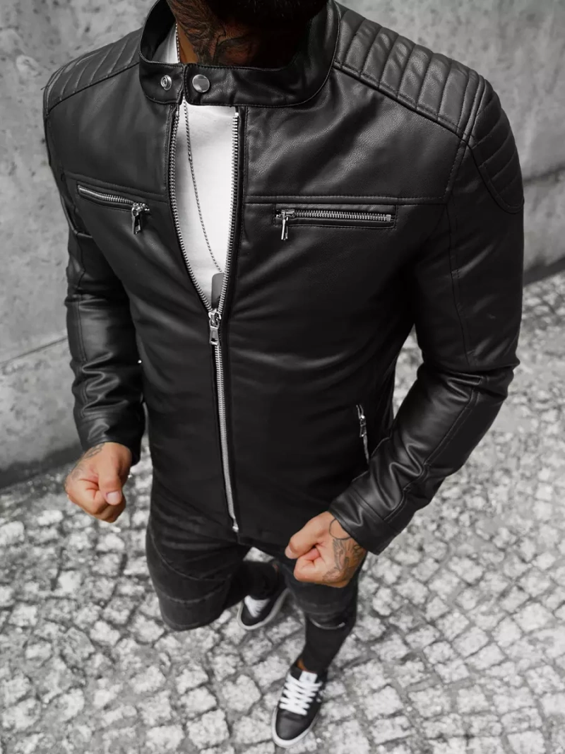 Чоловіча шкіряна куртка Чорна OZONEE JS/11Z8001