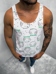 Koszulka bez rękawów męska z nadrukiem biało-zielona OZONEE O/BL121