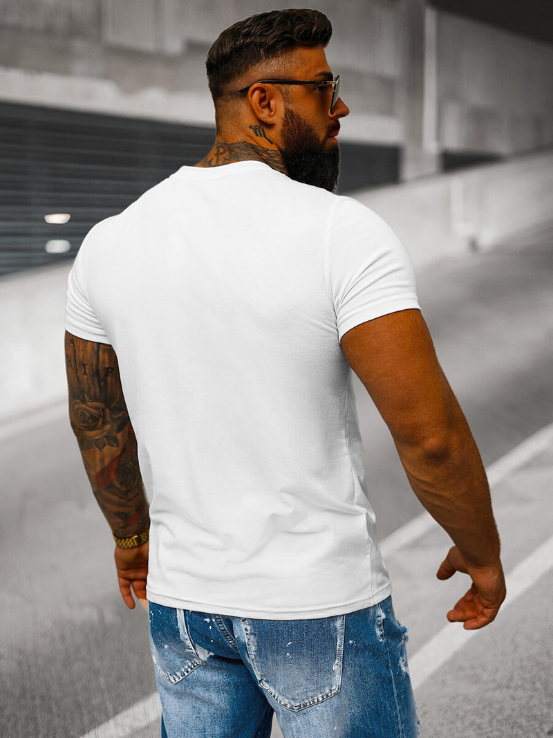 T-shirt męski bez nadruku biały OZONEE JS/712005Z