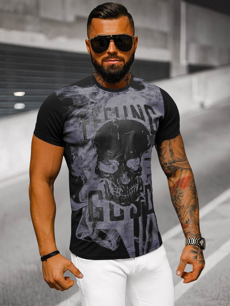 T-shirt męski czarny OZONEE O/T126/3Z