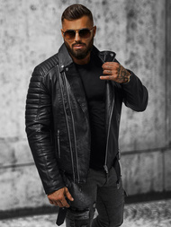 Kurtka skórzana męska ramoneska czarna OZONEE JS/11Z8005Z