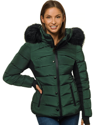 Kurtka zimowa damska z futerkiem ciemnozielona OZONEE O/DK066/38