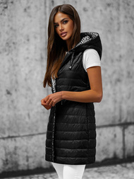 Kamizelka damska dwustronna długa z kapturem czarna OZONEE JS/16M9066/392