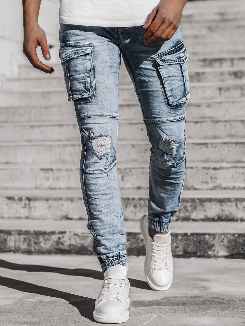 Spodnie męskie jeans niebieskie OZONEE T/6637
