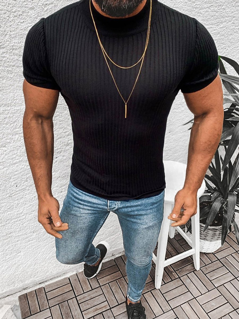 Bluzka męska z dzianiny, krótki rękaw czarny OZONEE L/2295