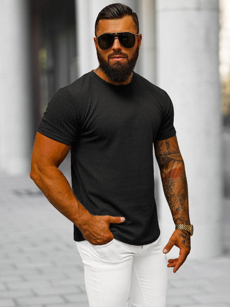 T-shirt męski czarny OZONEE O/7766T