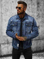 Kurtka męska jeansowa z nitami niebieska OZONEE NB/MJ504BZ