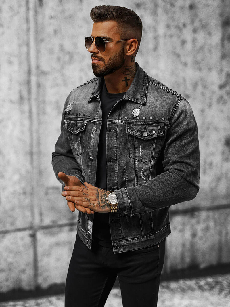 Чоловіча джинсова куртка Чорна OZONEE NB/MJ504NZ