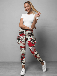 Spodnie damskie chino joggery bordowo-beżowe OZONEE O/802